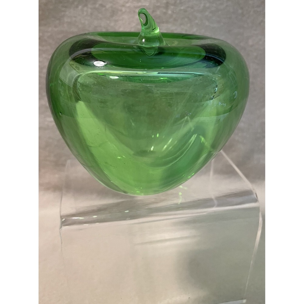 Emerald Green Apple Art Glass Paperweight - Beautiful & Heavy!